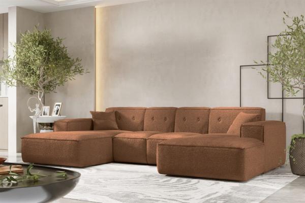 Wohnlandschaft Sofa U-Form CESINA XS in Stoff Ascot Bukla Rostbraun