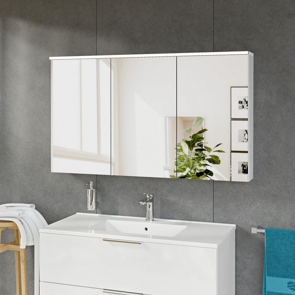 Bernstein Badezimmerspiegelschrank SOLO 120cm Weiß matt LED-Spiegelschrank 3-türig