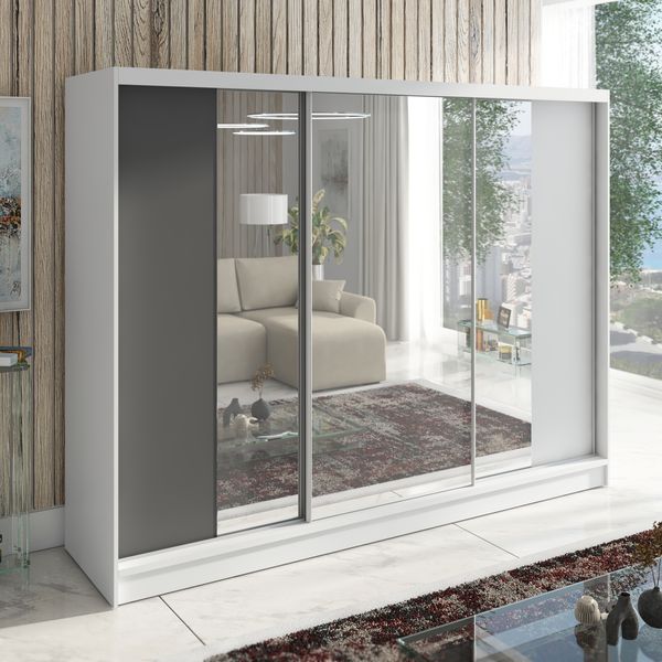Schwebetürenschrank VENA 3-türig Schrank 200 cm (mit Spiegel) Farbe: Weiß , Graphit