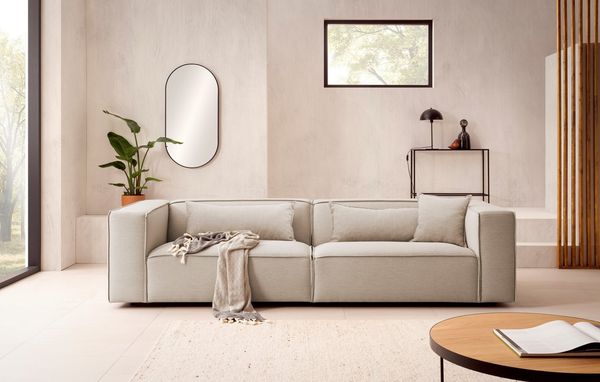 LeGer Home by Lena Gercke 3-Sitzer PIARA, Couch mit Kedernaht, Sofa in Cord oder Leinenoptik, schwarze Füße, bequemer Sitzkomfort