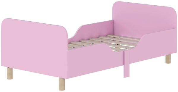 Kinderbett 70×140 cm mit Rausfallschutz, MDF & Kiefer, Rosa, ohne Matratze Bild 2