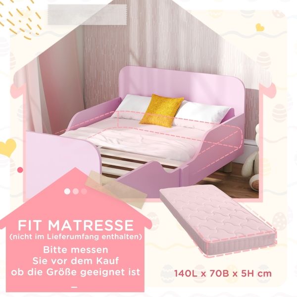 Kinderbett 70×140 cm mit Rausfallschutz, MDF & Kiefer, Rosa, ohne Matratze Bild 5
