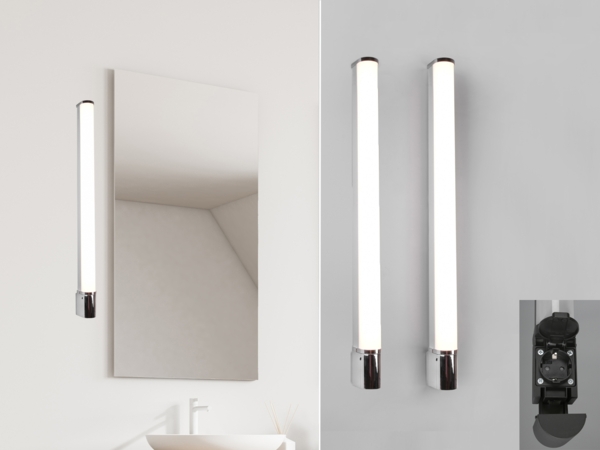 LED Bad Wandleuchten 2er Set mit Steckdose Chrom - Spiegelleuchten, B: 79cm
