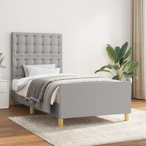 Einzelbett mit Kopfteil Stoff Hellgrau 100x200 cm