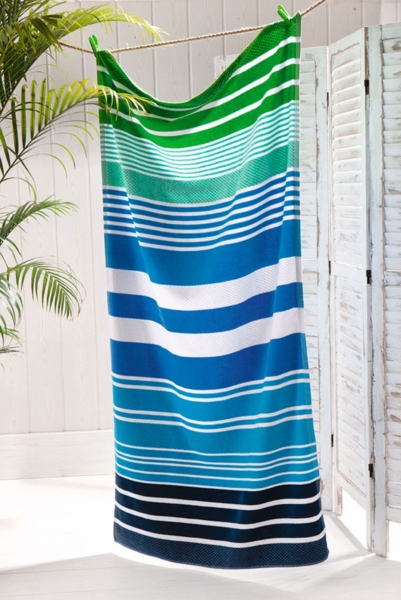 Sympathica Family Jacquard Strandtuch Liegetuch 90x165 Bajadera Streifen blau grün