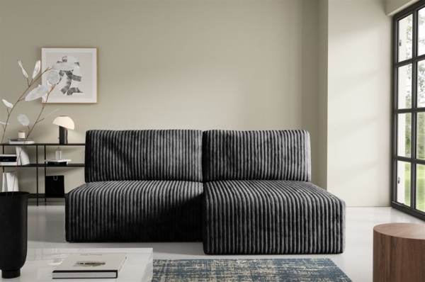 Ecksofa mit Schlaffunktion NATALIA XS in Stoff Tilia Schwarz Ottomane Rechts