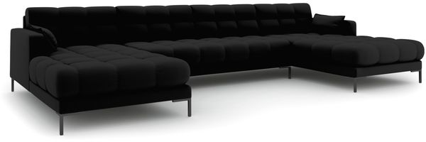 Micadoni Panorama-Sofa Mamaia 6-Sitzer Strukturierter Stoff Neve Schwarz schwarze Beine