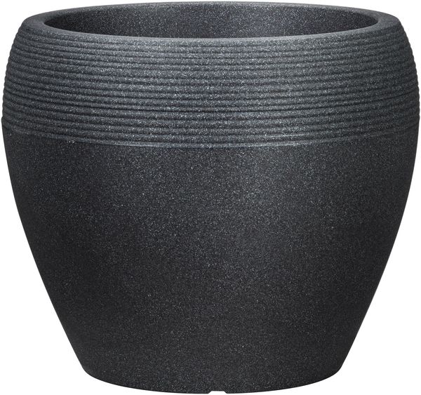 Scheurich Lineo 30, Pflanzgefäß/Blumentopf/Pflanzkübel, rund, aus Kunststoff Farbe: Schwarz-Granit, 28,65 cm Durchmesser, 24,1 cm hoch, 11 l Vol.