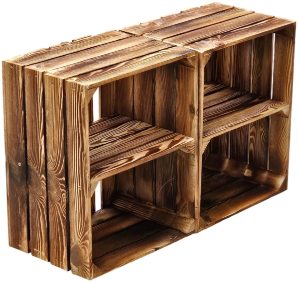 Holzkiste 2er Set Geflammt Ablage kurz 50 x 40 x 30cm Regalkisten