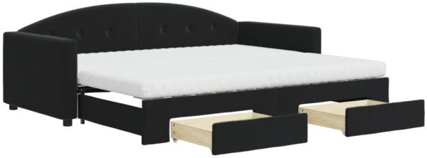 Tagesbett Ausziehbar mit Schubladen und Matratze Schwarz 90x200 cm Samt 3197377
