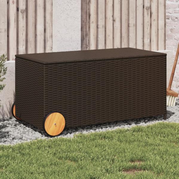 vidaXL Gartentruhe mit Rollen Braun 190L Poly Rattan 365325