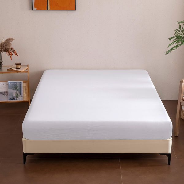 Sonvie Spannbettlaken 180x200 cm Spannbetttuch, 30 cm Tiefe Tasche Öko-Tex Zertifiziert Bettlaken Weich und atmungsaktiv Maschinenwaschbar Weiß