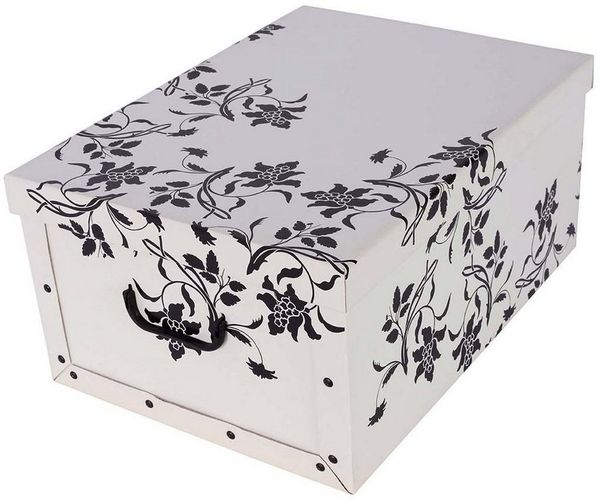 Kreher Aufbewahrungsbox Aufbewahrungsbox, Dekokarton - Motiv: Blumen Barock, Weiss