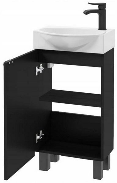 STAMAR Waschbeckenunterschrank Badmöbel Standschrank 40 cm mit Waschbecken Schwarz Armatur Unterschrank stehend Keramik Siphon Set schmal schwarz Sigma