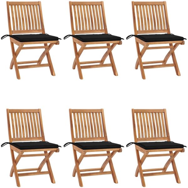 vidaXL Klappbare Gartenstühle mit Kissen 6 Stk. Massivholz Teak 3072841