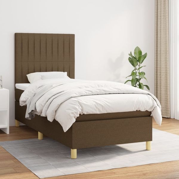 vidaXL Boxspringbett mit Matratze Dunkelbraun 90x190 cm Stoff 3142460