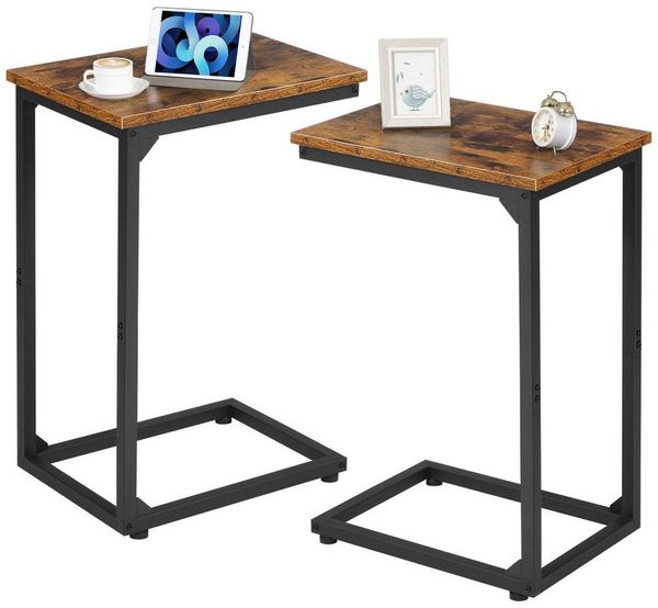 AMHANCIBLE Beistelltisch Laptop-Tisch & Couchtisch 2er Set, für Wohnzimmer & Schlafzimmer (2-St), C-förmig, zum Unterschieben unter Sofa/Bett, mit Metallgestell