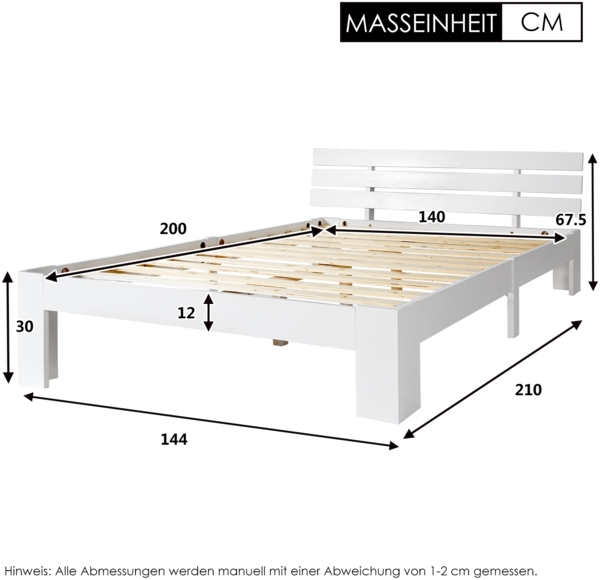 Bett 140x200 cm aus massiver Kiefer mit Stauraum – rustikales, weißes Design Bild 6