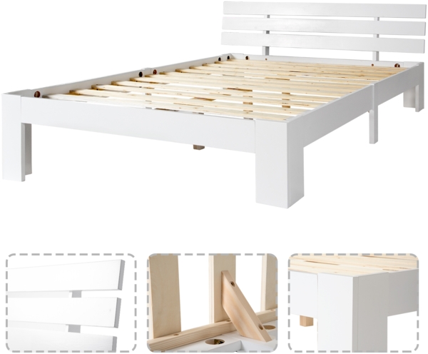 Bett 140x200 cm aus massiver Kiefer mit Stauraum – rustikales, weißes Design Bild 7