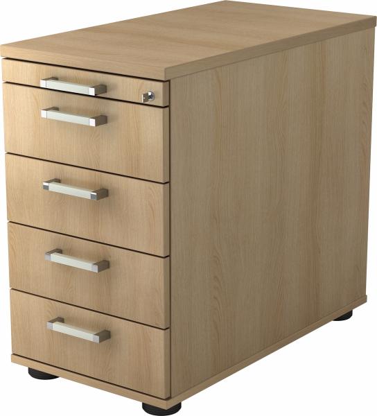 bümö Schreibtisch Schrank abschließbar, Schubladenschrank Holz in Eiche, Container mit Schubladen - Schubladen Schrank Büro, Schreibtisch Container od. Schreibtisch Kommode mit Chromgriffe, SC50-E-E-CE