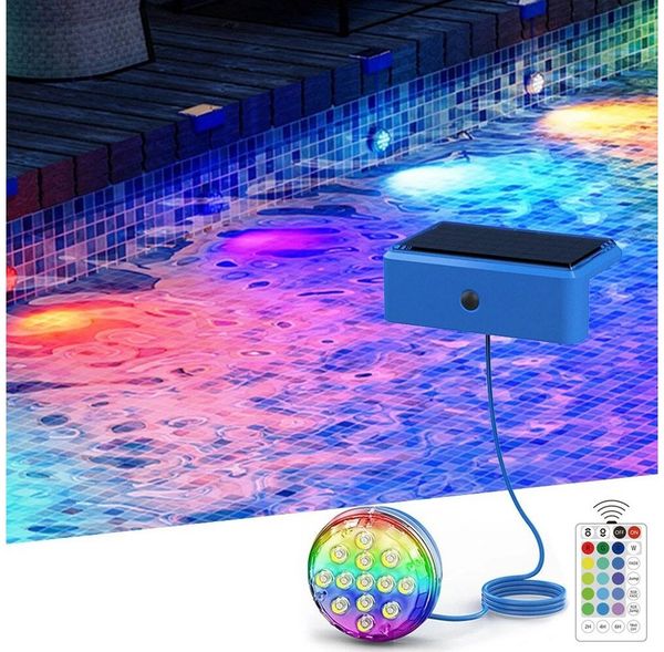 QUBEBU Pool-Lampe Solar LED Poollicht, RGB Poolbeleuchtung Unterwasser Licht, Timer, LED fest integriert, 13 LED`s Solar Unterwasser Licht Teich Aquarium Badewanne, Wasserdicht Pool Lichter Unterwasser für Aufstellpool, Badewannenlicht Bild 2