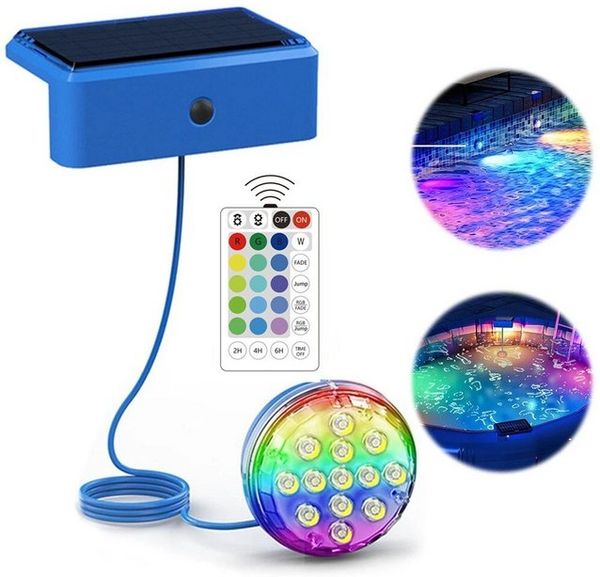 QUBEBU Pool-Lampe Solar LED Poollicht, RGB Poolbeleuchtung Unterwasser Licht, Timer, LED fest integriert, 13 LED`s Solar Unterwasser Licht Teich Aquarium Badewanne, Wasserdicht Pool Lichter Unterwasser für Aufstellpool, Badewannenlicht Bild 4