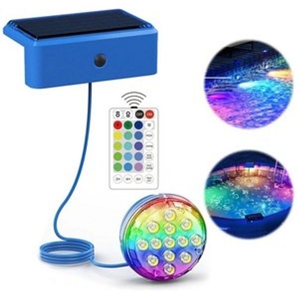 QUBEBU Pool-Lampe Solar LED Poollicht, RGB Poolbeleuchtung Unterwasser Licht, Timer, LED fest integriert, 13 LED`s Solar Unterwasser Licht Teich Aquarium Badewanne, Wasserdicht Pool Lichter Unterwasser für Aufstellpool, Badewannenlicht Bild 6
