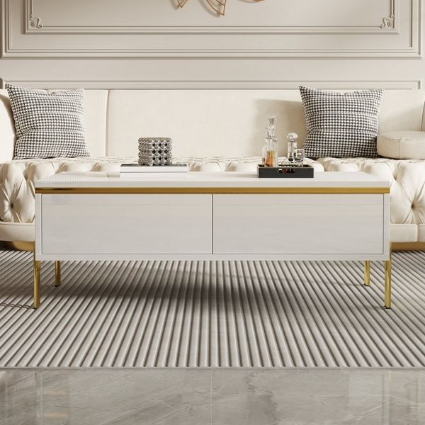 STILVORA Wohnzimmer-Set Hochglanz Couchtisch Sofatisch mit Schubladen Wohnzimmermöbel Weiß, (Packung, 1-St, mit beidseitigen Schubladen), multifunktional, Wohnzimmermöbel
