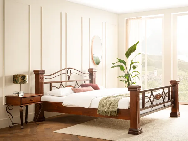 Massivum Holzbett Byzanz 180x200 braun rustikal Doppelbett aus massivem Holz mit Metallgestell stabil & hochwertig für stilvolles Schlafzimmer