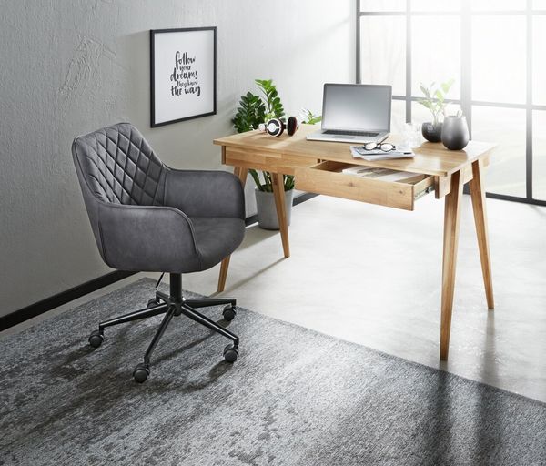 Linea Natura 'BONN' Schreibtisch Wildeiche massiv geölt, Massivholz Wildeiche, 120 x 76 x 65 cm, mit 2 Schubladen