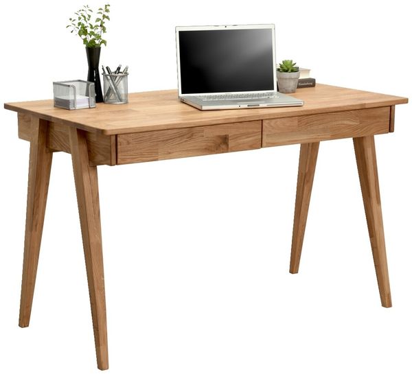 Linea Natura 'BONN' Schreibtisch Wildeiche massiv geölt, Massivholz Wildeiche, 120 x 76 x 65 cm, mit 2 Schubladen