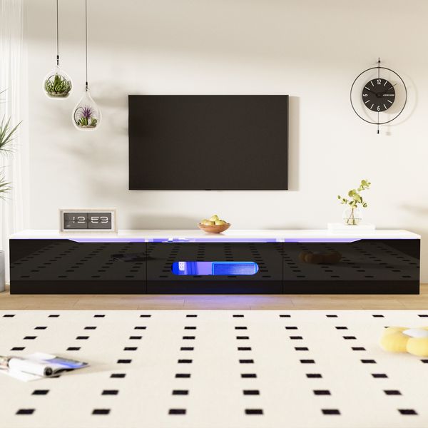 TV-Board mit LED-Beleuchtung & 3 Türen, 180 x 35 x 30 cm, Schwarz-Weiß