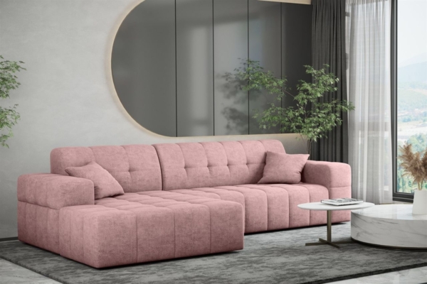 Ecksofa Designersofa NANCY in Stoff Perfekt Harmony Altrosa Ottomane Links