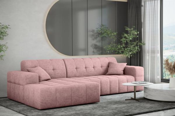 Ecksofa Designersofa NANCY in Stoff Perfekt Harmony Altrosa Ottomane Links