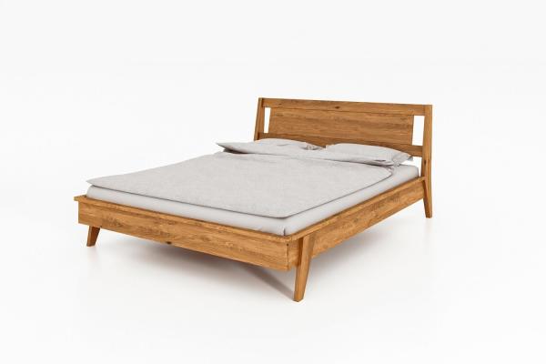 Bett Jetro 2 Sonderlänge 140x220 Wildeiche massiv Holzkopfteil und Holzbeine