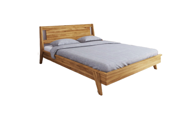 Bett Jetro 2 Sonderlänge 140x220 Wildeiche massiv Holzkopfteil und Holzbeine