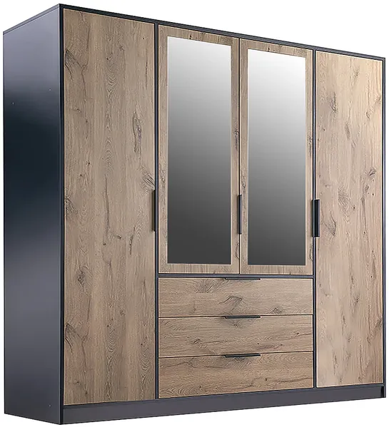 Vente-unique - LAMIKI Wardrobe and walk-in wardrobe Holz, Platte SchwarzBeige - B 58 cm x H 200 cm x L 196 cm