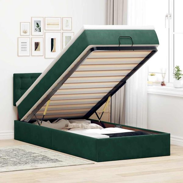 vidaXL Ottoman-Bett mit Matratze & LEDs Dunkelgrün 100x200 cm Samt 3312749