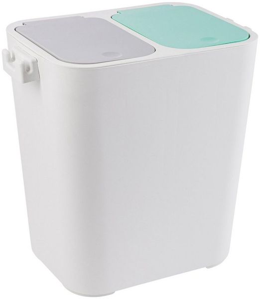 ONVAYA® Mülltrennsystem Tom | Mülltrennung mit mehreren Fächern | Mülleimer | grau-mint | 18 Liter | Abfalleimer für Küche & Bad
