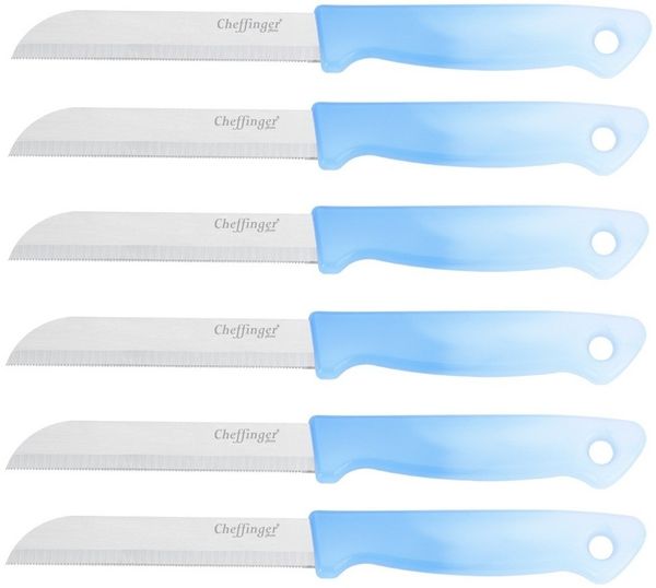 6 Stück Küchenmesser 18 cm mit ergonomischem Griff - vielseitig & pflegeleicht, Hellblau