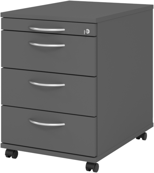 bümö Rollcontainer mit Schubladen, Container abschließbar aus Holz in graphit - Rollwagen für's Büro als Schreibtisch Unterschrank, Bürocontainer od. Schreibtischcontainer mit Bogengriffe, AC30-G-G-BM