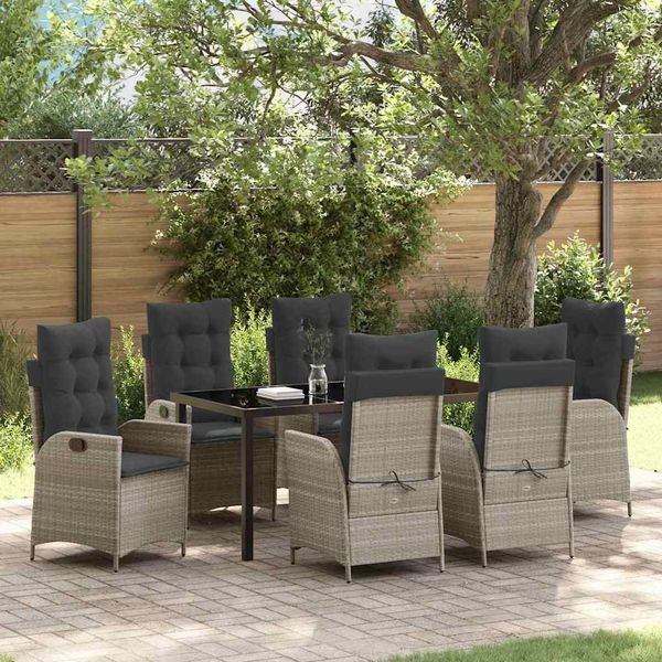 vidaXL Garten Essgruppe mit Kissen 7 pcs Hellgrau Poly-Rattan 3380523
