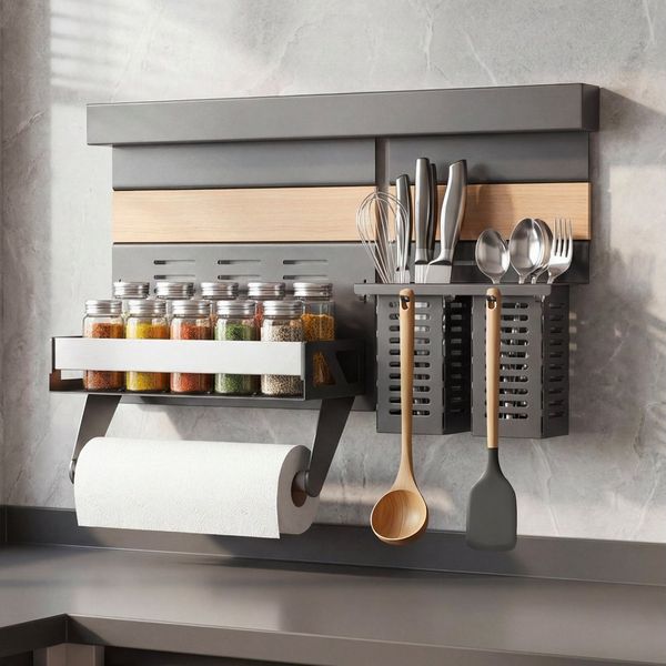 doporro Küchenregal Küchenorganizer-set Multifunktional aus Metall Wandmontage 52/82cm, 52-cm-Schiene trägt bis zu 10.5kg, 82-cm-Schiene trägt bis zu 15kg