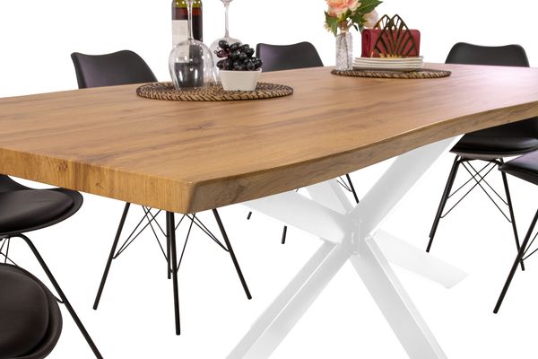 Esstisch Baumkante Holz-Optik Wildeiche 220 x 100 Spider-Gestell weiß JOSY 142463968 Bild 3