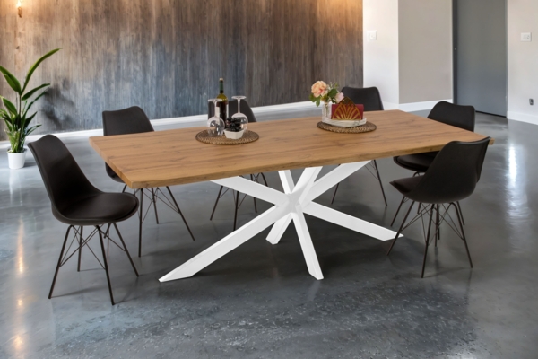 Esstisch Baumkante Holz-Optik Wildeiche 220 x 100 Spider-Gestell weiß JOSY 142463968