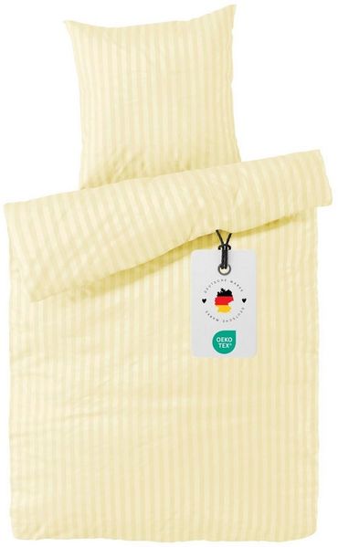 Carpe Sonno Bettwäsche Damast 135x200 155x220 Hochwertige Hotel Baumwoll Bettwäsche gestreift, Damast, 2 teilig, Bettwaren Set 135 x 200 Bettbezug mit Reißverschluss - Creme