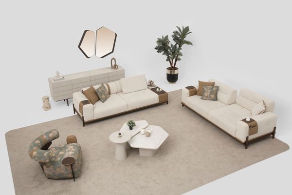 Sitzgruppe/Sofa Set - Wohnzimmergarnitur "Grevillea" 3+3+1-Beige