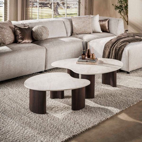 Sitheim-Europe Couchtisch CERAMO aperto 2er Set / 3D Keramik Taj Mahal/ Travertinoptik (Spar-Set, 2er Set)