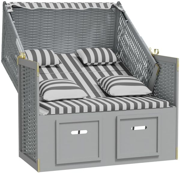 vidaXL Strandkorb mit Kissen Poly Rattan und Massivholz Grau & Weiß 318661 Bild 3