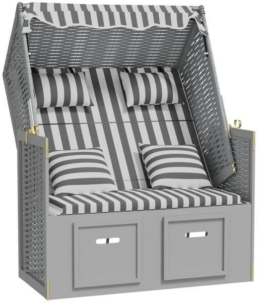 vidaXL Strandkorb mit Kissen Poly Rattan und Massivholz Grau & Weiß 318661 Bild 2